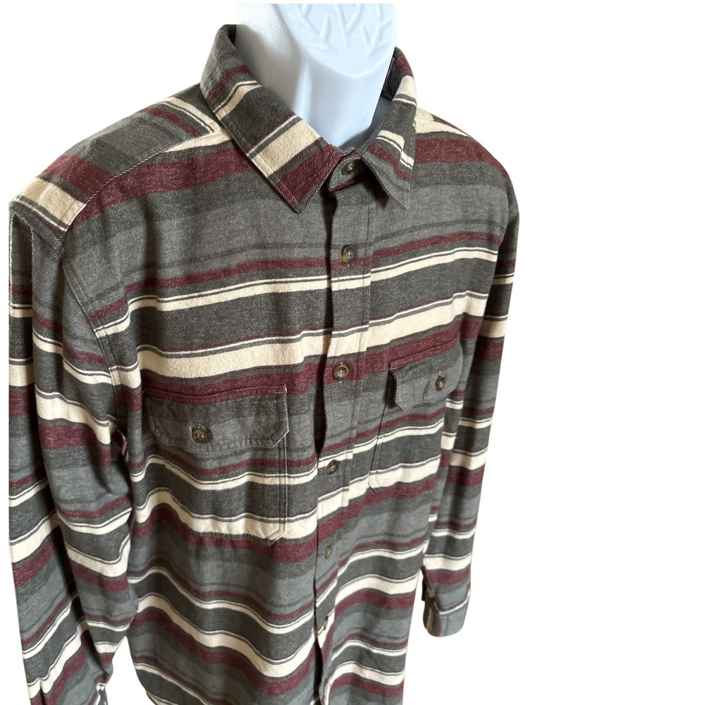 Woolly Dry Goods Charcoal & Burgundy Striped Flannel Shirt, Large Cabincore - Picture 2 of 7